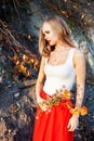 Girl woman watermelon village, rustic, rural, flowers, clover