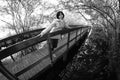 Girl in wooden walkway Royalty Free Stock Photo