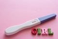 Girl words, positive pregnancy test Royalty Free Stock Photo