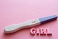 Girl words, positive pregnancy test Royalty Free Stock Photo
