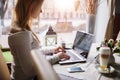 Girl working at cosy cafe Royalty Free Stock Photo