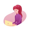 Girl working on laptop flat illustrations