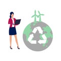 A girl is working on laptop about global recycle environment Royalty Free Stock Photo