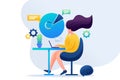 Girl working at the remote work. Work at home, freelancer. Flat 2D character. Concept for web design Royalty Free Stock Photo
