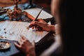 Girl writes a letter with an antique fountain pen.