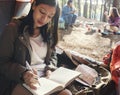 Girl Writing Journal Tent Concept Royalty Free Stock Photo