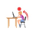 Girl in wrong sitting posture at computer