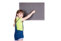 Girl wrote in chalk on gray board. Royalty Free Stock Photo