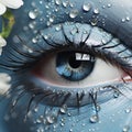 Girl's eye close-up. Face in blue paint Royalty Free Stock Photo