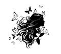 Woman Profile, monochrome Butterflies, Girl's head with butterflies. hand drawing. Not AI. Vector illustration Royalty Free Stock Photo