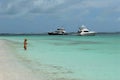 Girl,yacht and Caribbean sea