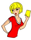 Girl with yellow card cartoon Royalty Free Stock Photo