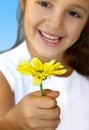 GIRL WITH YELLOW DAISY Royalty Free Stock Photo