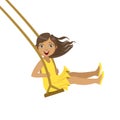 Girl In Yellow Dress On Rope Swings