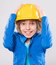 Girl with yellow hard hat Royalty Free Stock Photo