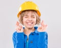 Girl with yellow hard hat Royalty Free Stock Photo