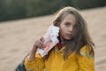 Girl holding russian money in her hands