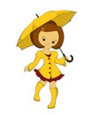 Girl in a yellow raincoat with umbrella