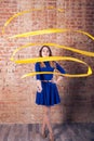 Girl with a yellow ribbon Royalty Free Stock Photo