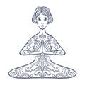 Ornamental woman in a yoga pose Vector illustration in ethnic, boho styles.