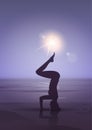 Girl Yoga Position Sport Fitness Woman Exercise Workout Silhouette In Moon Light