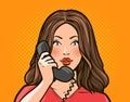 Girl or young woman talking on the phone. Telephone conversation. Pop art retro comic style Royalty Free Stock Photo