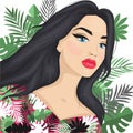 girlflat Hand drawn portrait of beautful summer women. Vector. Royalty Free Stock Photo