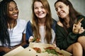 Girlfriend Friendship Togetherness Eating Pizza Youth Culture Co Royalty Free Stock Photo