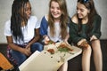 Girlfriend Friendship Togetherness Eating Pizza Youth Culture Co Royalty Free Stock Photo