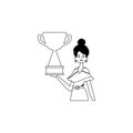 The girlfriend is holding a cup . discipline of victory . black and white linear style. Trendy style, Vector