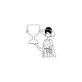 The girlfriend is holding a cup . discipline of victory . blacken and space linear stylus. Trendy style, Vector