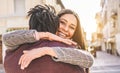 Girlfriend hugging her boyfriend - Couple of lovers having tender moments during romantic vacations - Relationship, emotions and