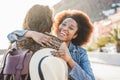 Girlfriend hugging her boyfriend - Couple of lovers having tender moments during romantic vacations - Relationship, emotions and