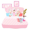 Girlfriends applying facial masks flat vector illustration. Slumber, sleepover party concept. Female best friends sleeping Royalty Free Stock Photo