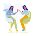 Girlfriends Drinking in Bar Flat Illustration