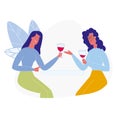 Girlfriends Drinking Red Wine Flat Illustration