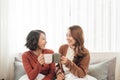 Girlfriends friends drink tea on the couch Royalty Free Stock Photo