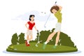 Girlfriends girls play golf. Illustration for internet and mobile website Royalty Free Stock Photo