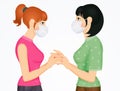 Girlfriends meet with surgical mask
