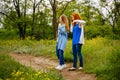 Girlfriends in park. Time together.