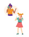 Girlfriends talking on smartphone. Phone conversation. Two teenage girls calling by telephone. Female cartoon characters. Children Royalty Free Stock Photo