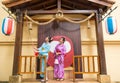 Girlfriends traveler wearing traditional kimono Royalty Free Stock Photo