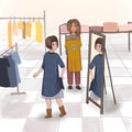 Girlfriends try on a dress in the store