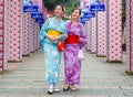 Girlfriends wearing traditional clothing kimono Royalty Free Stock Photo