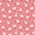 Girlish seamless pattern with cute sheep