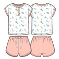 Girls baby pajamas with flower printed shirt and pink shorts Royalty Free Stock Photo