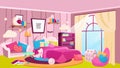 Girls bedroom at daytime flat vector illustration