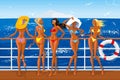 Girls in bikini sailing on the yacht