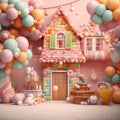 Girls birthday Balloons and cake backdrop, Cake Smash Digital Backdrop, Girl Birthday digital backdrop,