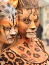 Bodypainted models in the street